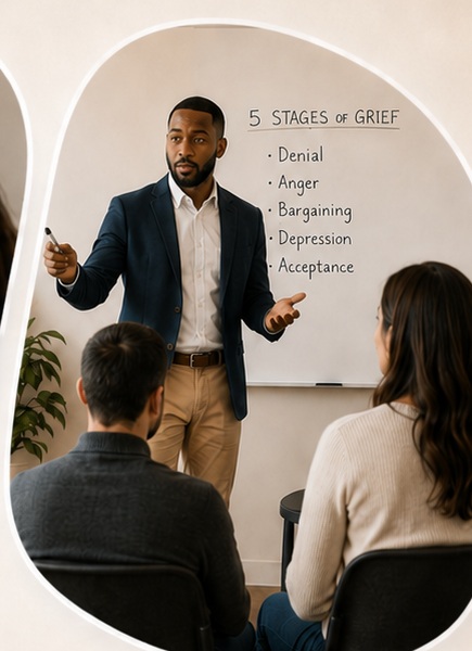A professional instructor teaching grief concepts